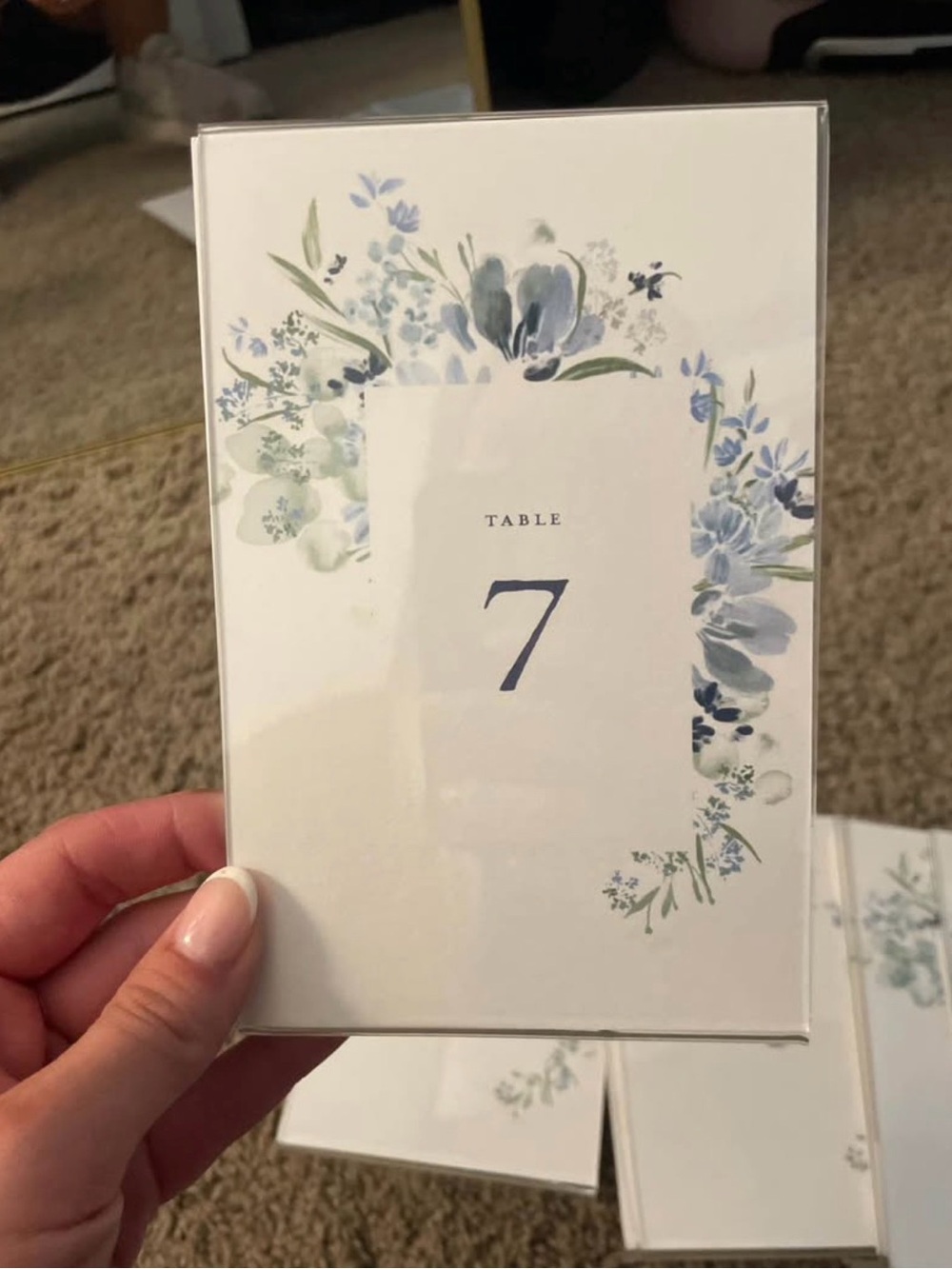 Blue Floral Table Number Card - Table 7